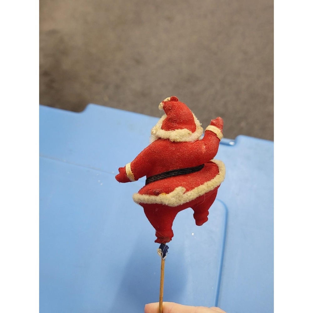 Vintage 1960s Flocked Santa Claus Blow Mold On A Stick For Floral Arrangement - Picture 3 of 8